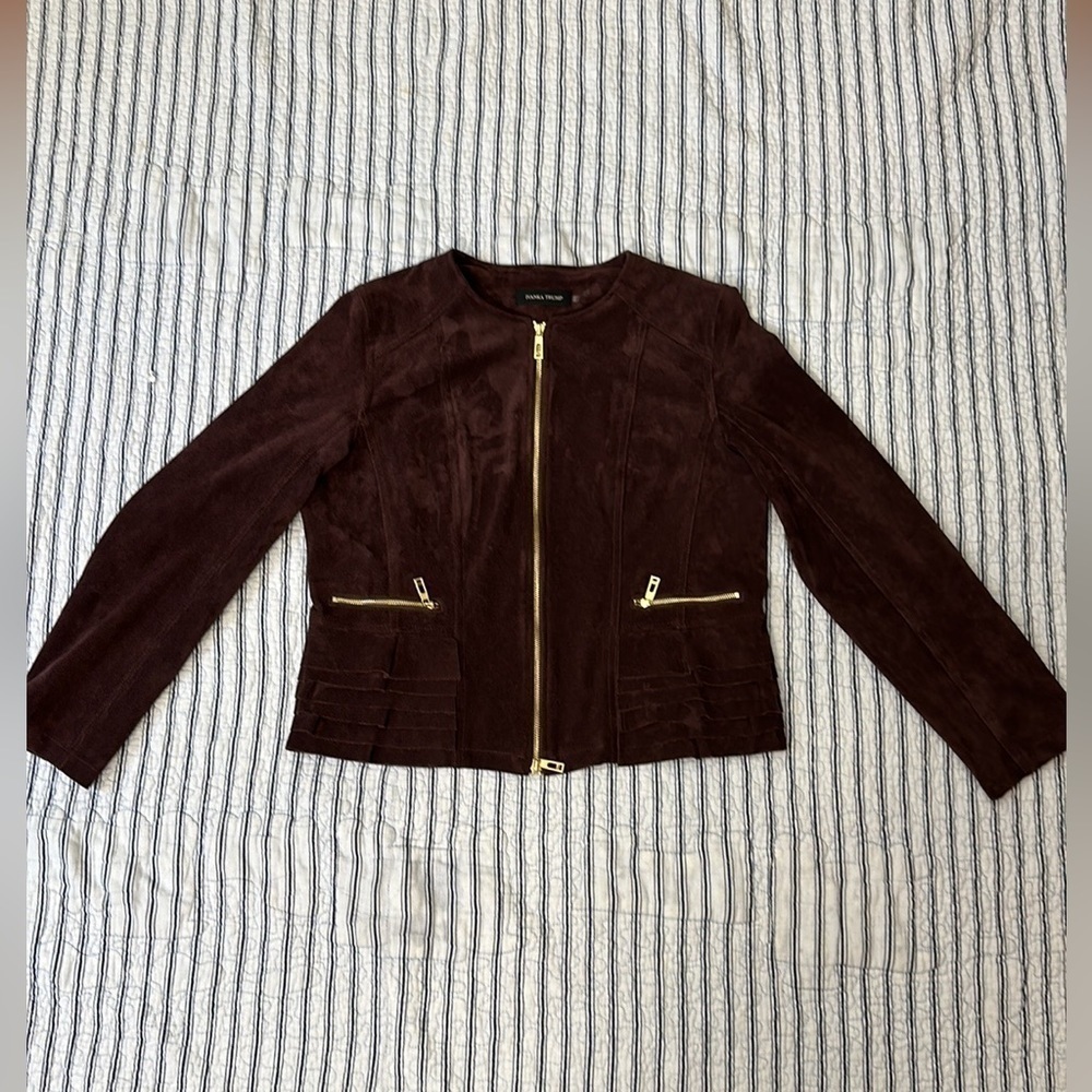 Ivanka Trump  Full Zip Blazer Faux Suede jacket size L - Picture 13 of 14